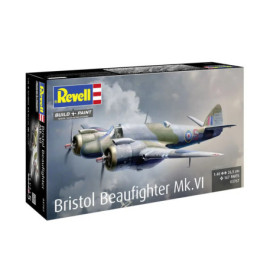 Revell Modellbausatz Bristol Beaufighter Mk.VI mit Flugzeugabbildung im Flug auf der Verpackung.