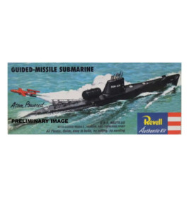 Illustration des U-Boots USS Nautilus beim Raketenstart mit Revell Authentic Kit-Logo.
