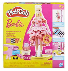 Play-Doh Barbie Designer Fashion Show Set mit Barbie-Puppe und Zubehör, geeignet für Kinder ab 5 Jahren.