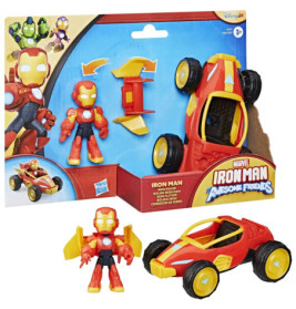 Iron Man Spielset mit Actionfigur, rotem Auto und gelbem Zubehör aus Marvel Iron Man Awesome Friends.