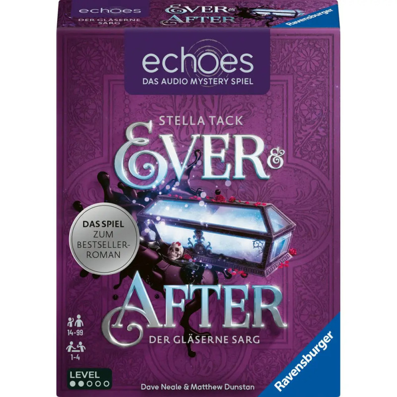 Lila Ever & After Brettspielbox mit geschmücktem Sarg und verzierten Dekorationen auf dem Cover. Lila Ever & After Brettspielbox mit geschmücktem Sarg und verzierten Dekorationen auf dem Cover.