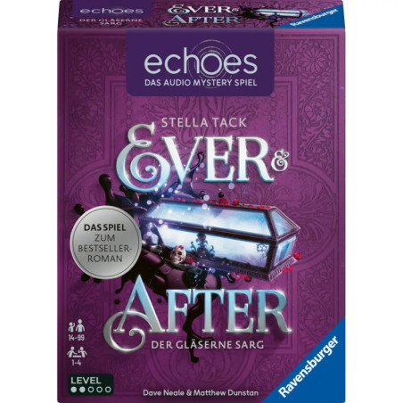 Lila Ever & After Brettspielbox mit geschmücktem Sarg und verzierten Dekorationen auf dem Cover.