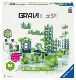 Gravitrax Skytrax Erweiterungsset mit grünen und grauen Schienen, Türmen, 85 Teilen, ab 8 Jahren.