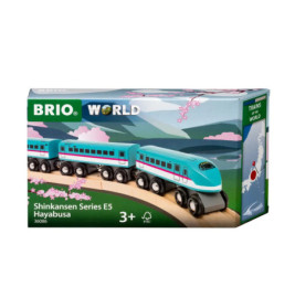 BRIO World Shinkansen E5 Hayabusa Spielzugbox mit Kirschblütenmotiv.
