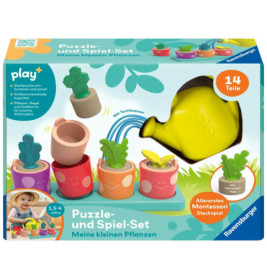 Puzzle- und Spielset mit Spielzeugpflanzen, Töpfen und Gießkanne für Kinder von 1,5 bis 4 Jahren.