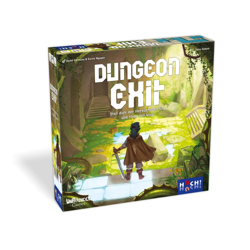 Dungeon Exit Brettspielbox mit Held in einem Dungeon, umgeben von Pflanzen und Sonnenlicht, das hereinströmt. Dungeon Exit Brettspielbox mit Held in einem Dungeon, umgeben von Pflanzen und Sonnenlicht, das hereinströmt.