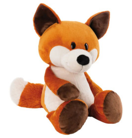 Plüsch-Fuchs in Orange-Weiß mit braunen Pfoten, großen Ohren und buschigem Schwanz.