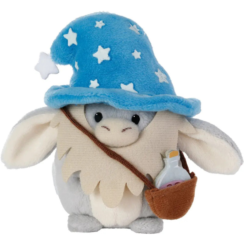 Ein Plüschhase mit blauem Sternen-Zauberhut und einer Tasche voller Zaubertränke.