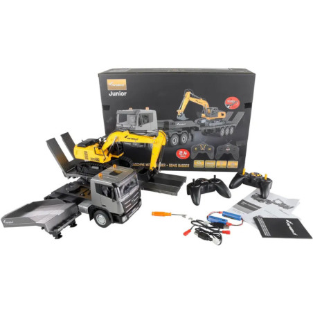 RC 2,4GHz 2-in-1 Zugmaschine mit Tieflader + Bagger