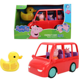 Peppa Pig Familienauto-Spielset mit Figuren, gelber Enten-Fernbedienung und bunter Verpackung.