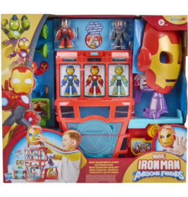 Marvel Iron Man Spielset in bunter Box mit Iron Man Figuren und Zubehör, geeignet für Kinder ab 3 Jahren.