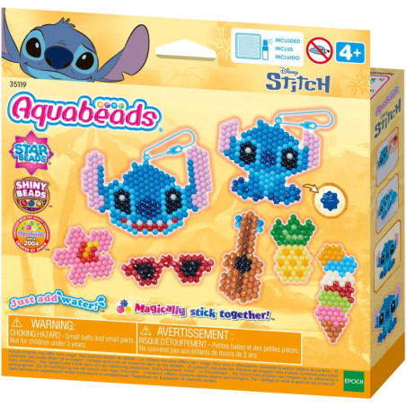 Aquabeads Disney Stitch Set mit Perlenmotiven und Zubehör, geeignet für Kinder ab 4 Jahren.