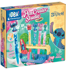 Disney Stitch Pen Creator Studio mit bunten Stiften, Stiftteilen und Stitch-Dekorationen auf der Verpackung.