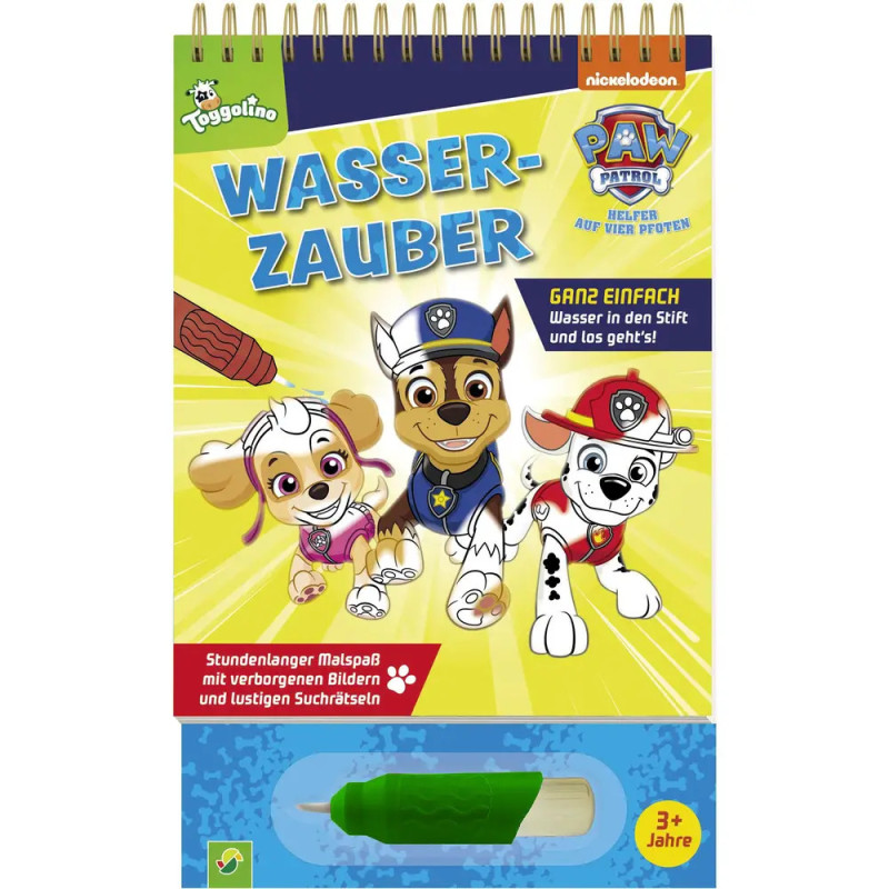 Paw Patrol Wasserzauber-Malbuch mit Chase, Skye und Marshall auf dem Cover, geeignet ab 3 Jahren.