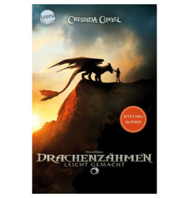 Ein Drache und ein Junge stehen bei Sonnenuntergang auf einer Klippe Titel: Drachenzähmen Leicht Gemacht.