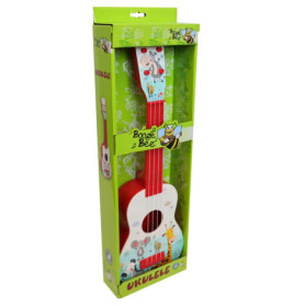 Bunte Boogie Bee Kindergitarre in grüner Box mit Tiermotiven auf der Vorderseite.