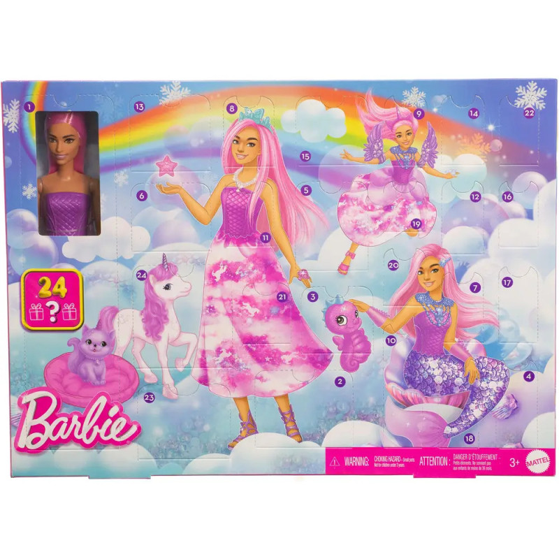 Barbie Adventskalender mit Barbie-Puppe und Zubehör im Einhorn-, Katzen- und Meerjungfrauenstil. Barbie Adventskalender mit Barbie-Puppe und Zubehör im Einhorn-, Katzen- und Meerjungfrauenstil.