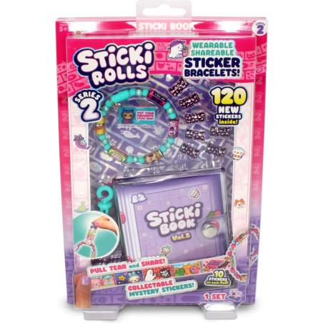 Sticki Rolls Series 2 Set mit Stickern, Armbändern und Sticki Book in bunter Verpackung.