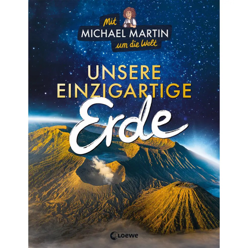 Buchcover mit Gebirgslandschaft unter Sternenhimmel, deutscher Titel: Unsere Einzigartige Erde.
