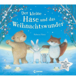 Ein Bär, ein Hase und ein Fuchs stehen im Schnee unter Sternenhimmel auf einem Buchcover.