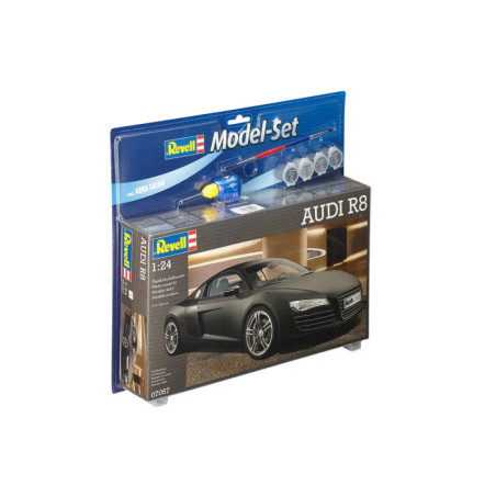 Revell Audi R8 Modellbausatz 1:24 mit Farben, Kleber und Pinsel in Verpackung. Revell Audi R8 Modellbausatz 1:24 mit Farben, Kleber und Pinsel in Verpackung.