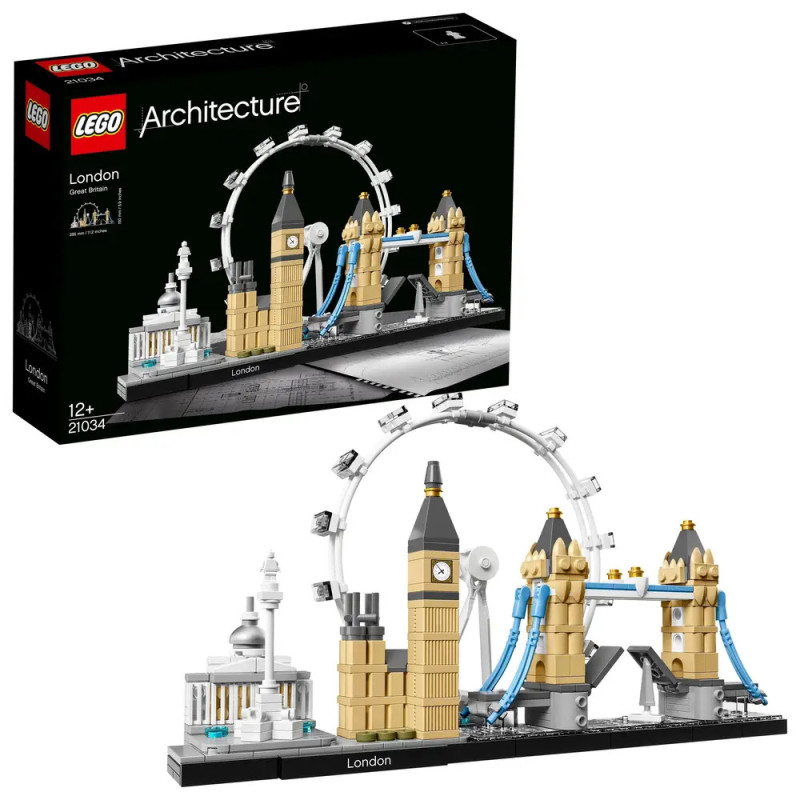 LEGO Architecture London Set mit Modell und Box, zeigt Wahrzeichen wie Big Ben und London Eye. LEGO Architecture London Set mit Modell und Box, zeigt Wahrzeichen wie Big Ben und London Eye.