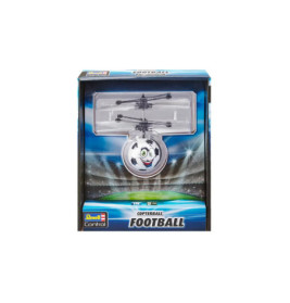 Spielzeughelikopter im Fußball-Design mit lachendem Gesicht, verpackt als Copterball Football.