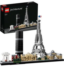 LEGO Architecture Paris-Set mit Box und Modell sowie berühmten Wahrzeichen wie dem Eiffelturm.