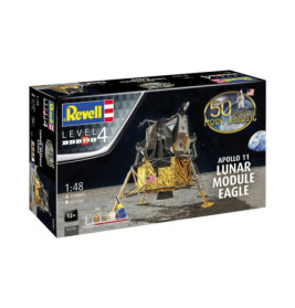 Revell Apollo 11 Lunar Module Eagle Modellbausatz mit Abbildung der Mondlandefähre und des Mondes auf der Verpackung.