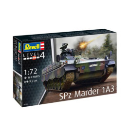 Revell Level 4 Bausatz SPz Marder 1A3, Maßstab 1:72, 161 Teile, mit Abbildung des Schützenpanzers auf der Box.