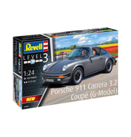 Revell-Bausatzbox für Porsche 911 Carrera 3.2 Coupé mit Abbildung des Autos und zwei Personen im Innenraum.