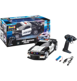Ferngesteuertes Ford Mustang Polizei-Auto als Spielset mit Controller, Akku, Ladegerät und Verpackung.