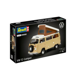 Revell VW T2 Camper Modellbausatz mit Abbildung eines beige-weißen Campers auf der Vorderseite.