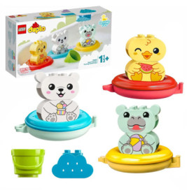 LEGO DUPLO Badeset mit Tierfiguren: Bär, Ente, Nilpferd sowie kleinem grünem Becher und blauer Wolke.