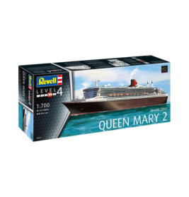 Revell Level 4 Modellbausatz Queen Mary 2, Verpackung mit Bild des Kreuzfahrtschiffs auf See.