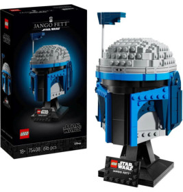LEGO Star Wars Jango Fett Helm mit Box, Präsentationsständer und Namensschild, Set 75308.