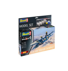 Revell F/A-18F Super Hornet Modellset mit Flugzeugabbildung und abgebildeten Farben auf der Verpackung.
