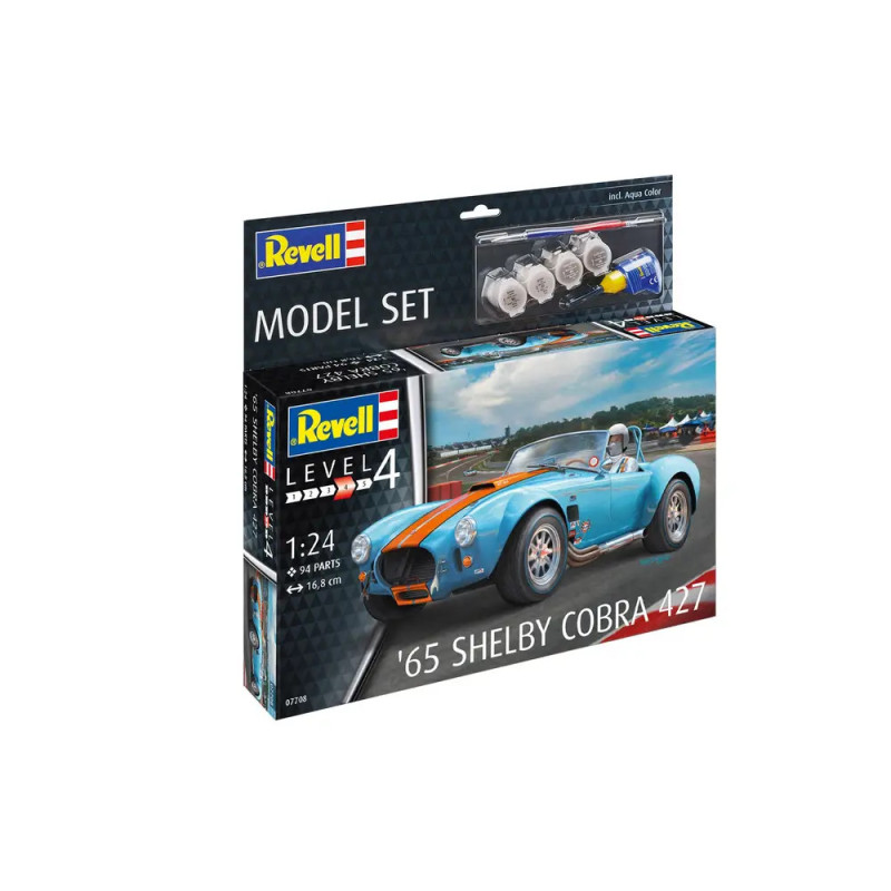 Revell Level 4 Modellbausatz: blauer Shelby Cobra 427 (1965), Maßstab 1:24, mit Farben und Werkzeugen. Revell Level 4 Modellbausatz: blauer Shelby Cobra 427 (1965), Maßstab 1:24, mit Farben und Werkzeugen.