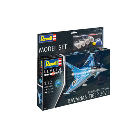 Revell Eurofighter Typhoon Bavarian Tiger 2021, Level 4 Modellset mit Farben, Maßstab 1:72. Revell Eurofighter Typhoon Bavarian Tiger 2021, Level 4 Modellset mit Farben, Maßstab 1:72.
