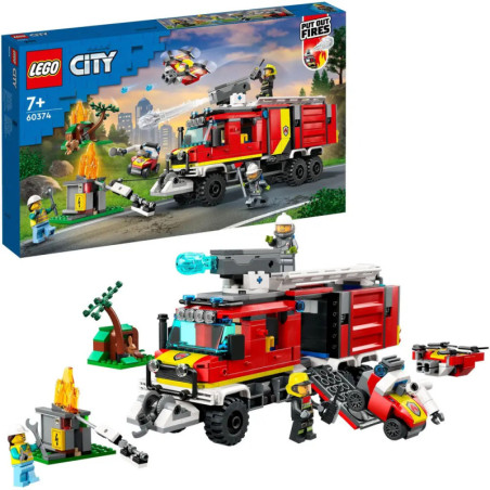 LEGO City Feuerwehr-Set mit Löschfahrzeug, Feuerwehrleuten, Drohne, brennendem Baum und Box im Hintergrund. LEGO City Feuerwehr-Set mit Löschfahrzeug, Feuerwehrleuten, Drohne, brennendem Baum und Box im Hintergrund.