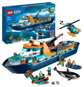 LEGO City Forschungsschiff Set mit Boot, Hubschrauber, Minifiguren, Hai und Unterwasser-Zubehör.