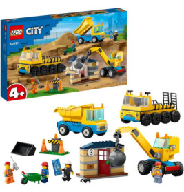 LEGO City Bauset mit Lastwagen, Kran, Bauarbeitern und Zubehör für Kinder ab 4 Jahren.