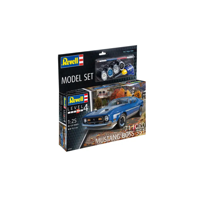 Revell Modellbausatz 1:25 Ford Mustang Boss 351 (1971), Level 4, inklusive Farben und Kleber.