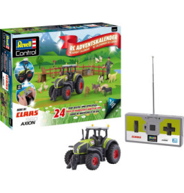 Revell RC Adventskalender mit Spielzeugtraktor, Fernsteuerung und Bauernhoftieren auf der Verpackung.