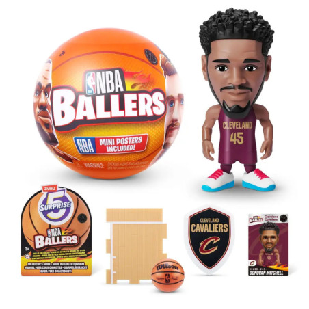 NBA Ballers Spielset mit Cleveland Cavaliers Figur, Basketball, Poster, Karte und Aufklebern.