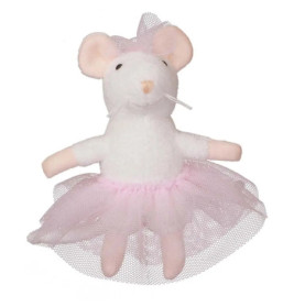 Weißes Stoffmaus-Spielzeug mit rosa Tutu und Stirnband als Ballerina.