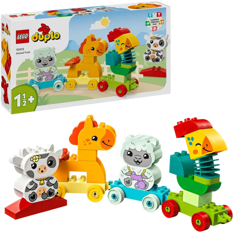 LEGO DUPLO Tierzug mit bunten Tieren: Panda, Giraffe, Schaf und Papagei auf Rädern. LEGO DUPLO Tierzug mit bunten Tieren: Panda, Giraffe, Schaf und Papagei auf Rädern.