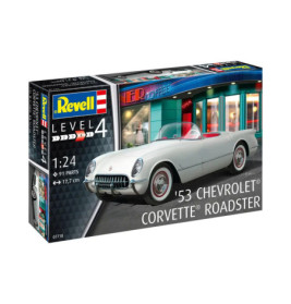 Revell-Bausatz: weißer 1953 Chevrolet Corvette Roadster, Level 4, Maßstab 1:24, 91 Teile.