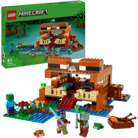 LEGO Minecraft Fuchs-Lodge-Set mit Figuren, Tieren und Zubehör Verpackung im Hintergrund. LEGO Minecraft Fuchs-Lodge-Set mit Figuren, Tieren und Zubehör Verpackung im Hintergrund.