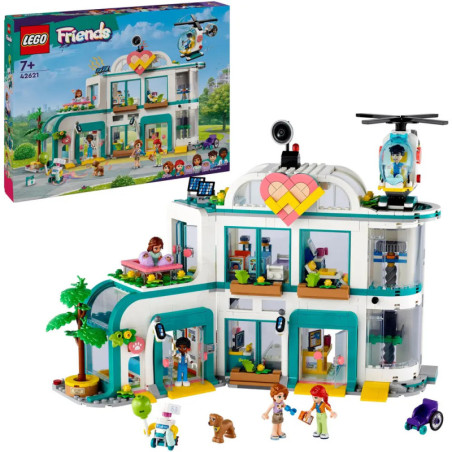 LEGO Friends Krankenhaus-Spielset mit Figuren, Hubschraubern, Zubehör und zweistöckigem Gebäude, Box abgebildet.